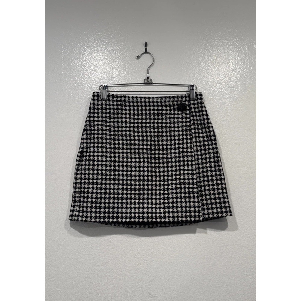 Sezane Houndstooth Laure Skirt Size 34‎ One Button Wool Blend Academia Preppy